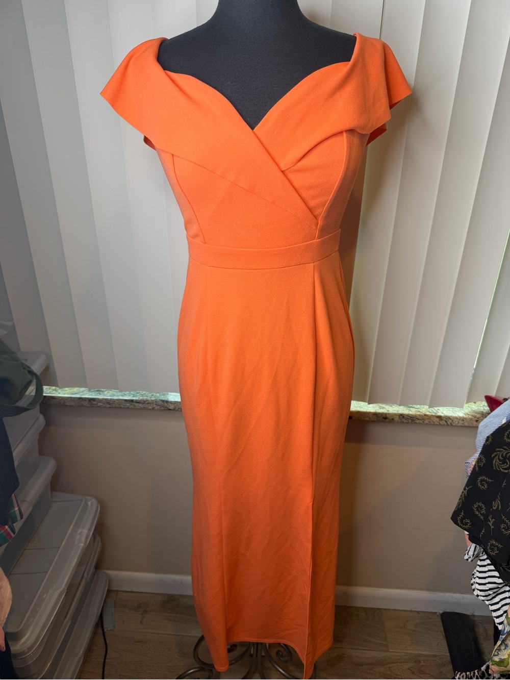 Alex B. Nites Elegant Off-Shoulder Melon Maxi Dress Size 4